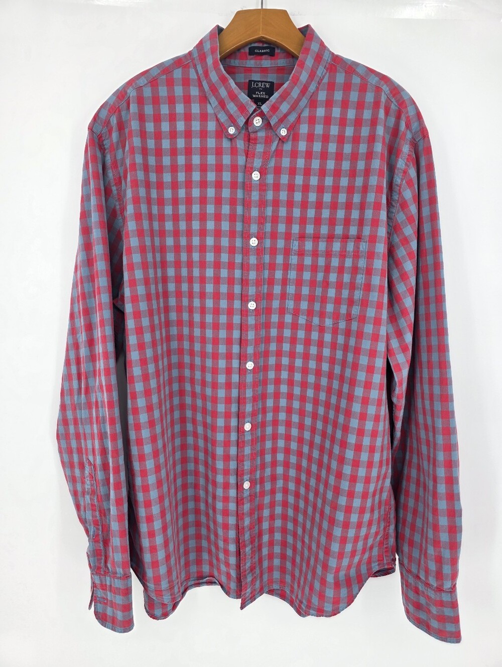 J.Crew Flex Washed Classic Fit XL Red Blue Gingham Check Button Down Shirt